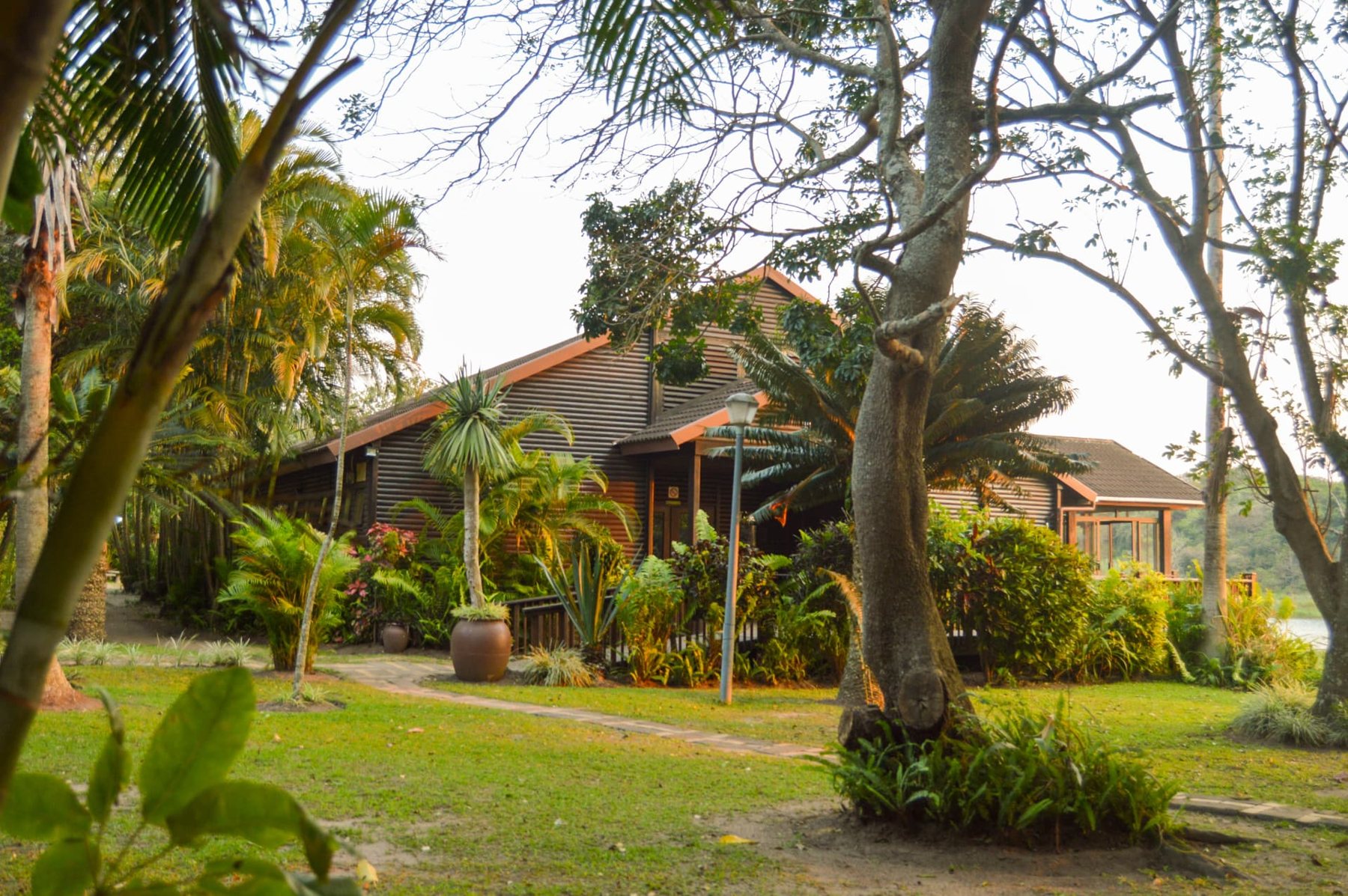 Chalet exterior surrounded by greenery