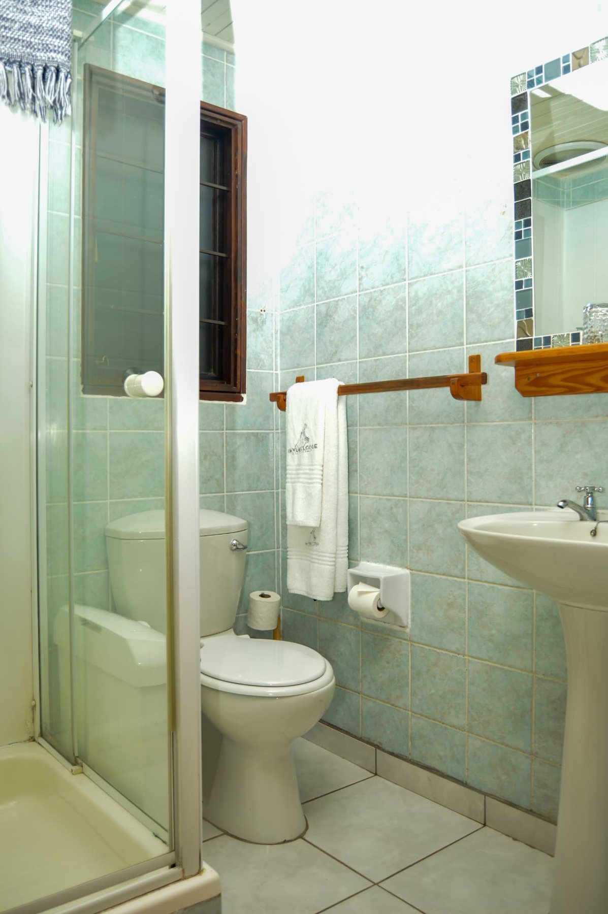 Chalet bathroom with a garden outlook